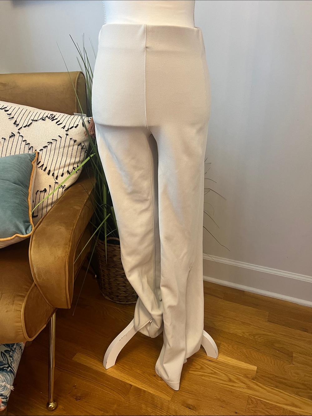 lululemon athletica Cream High-Rise Wide Leg Knit Pants
